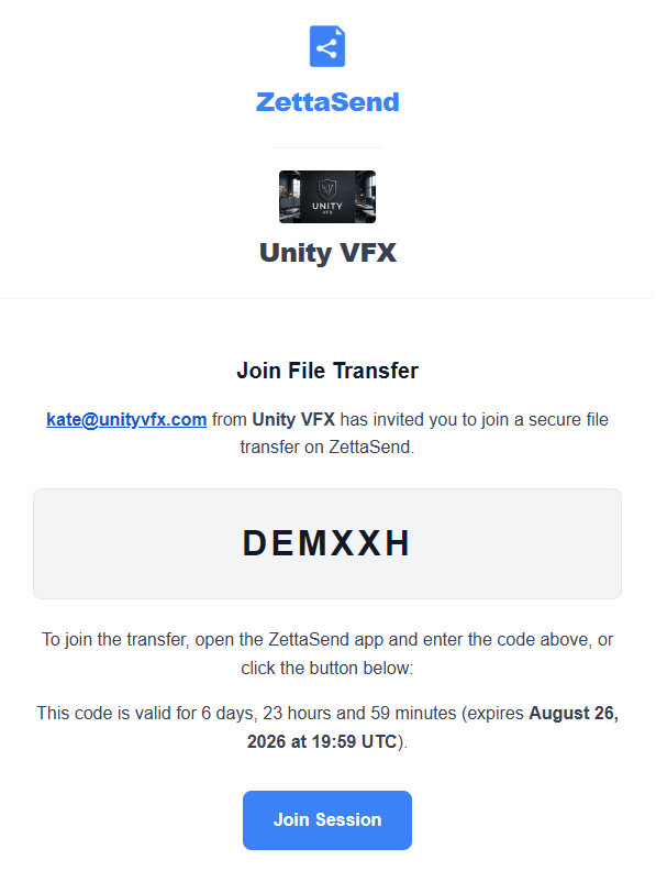 ZettaSend client invite email